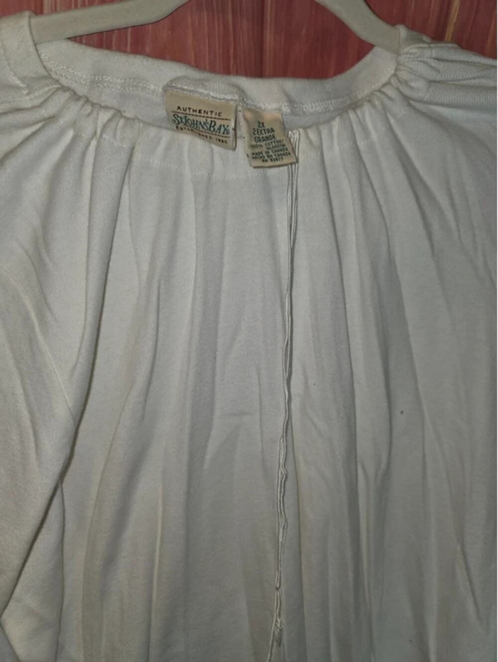 St. John's Bay Authentic White Gathered Neckline Peasant Top 2X 100% Cotton